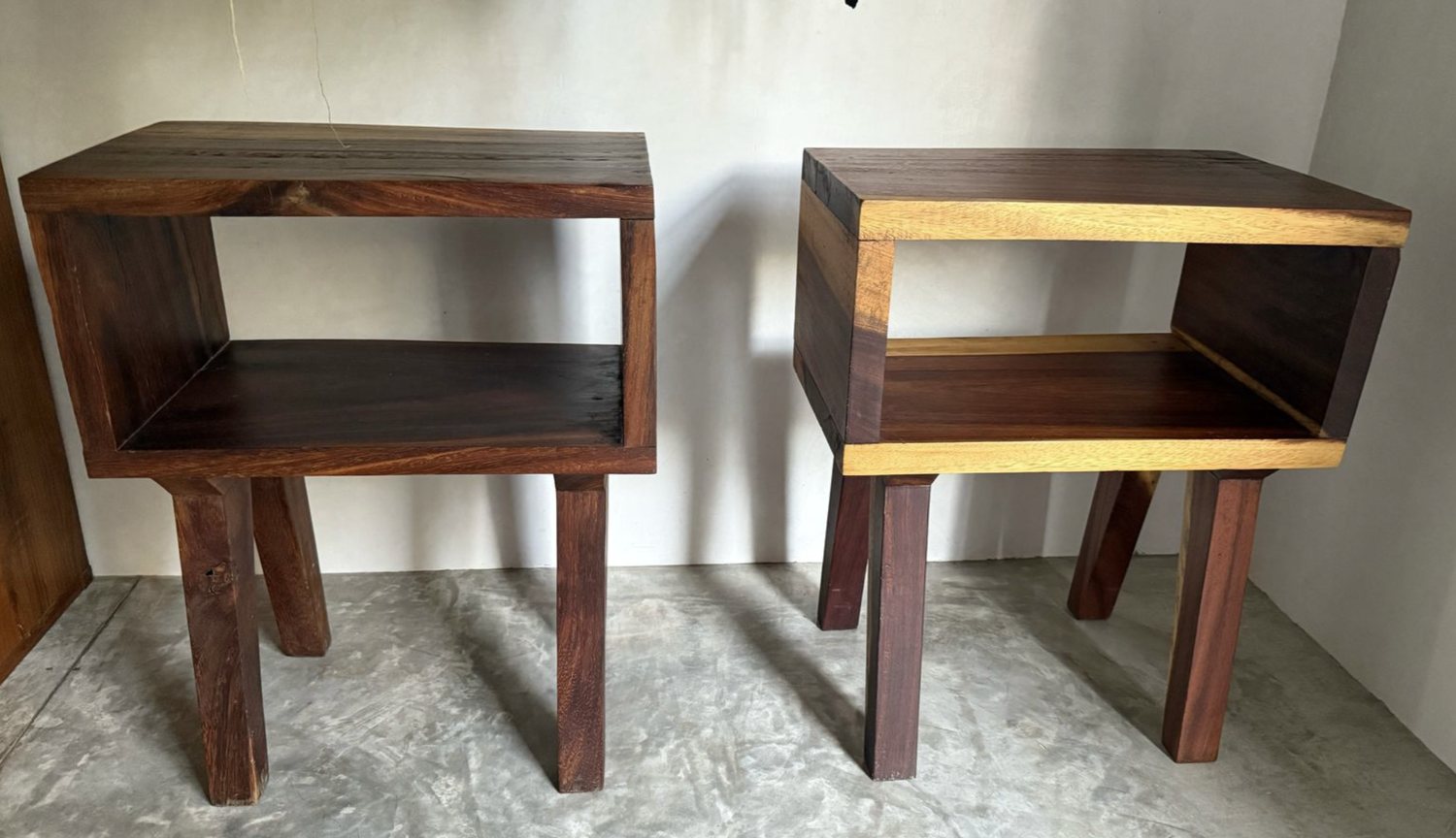 Bedside tables in solid tropical hardwood