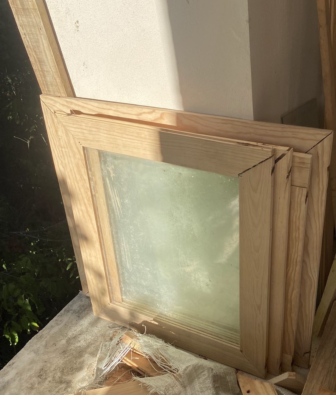 Wooden window frames made on site